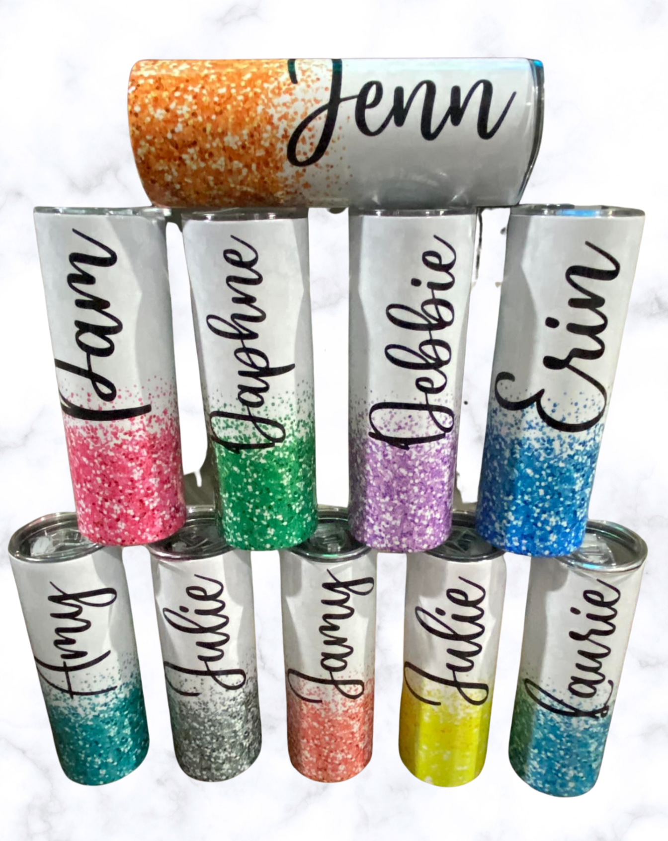 Personalized Glitter Skinny Tumbler